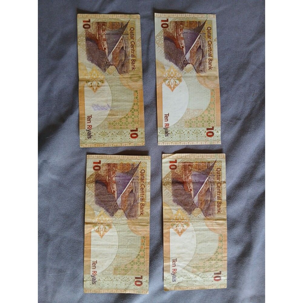 Lot of 4 Qatar 10 Riyals Banknotes P-30 2008-2015 Dhow World Currency